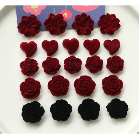 Korean Style Flocked 3D Flower Heart Resin Accessories For DIY Jewelry Making Rose Camellia Earring Hair Clip Materials
