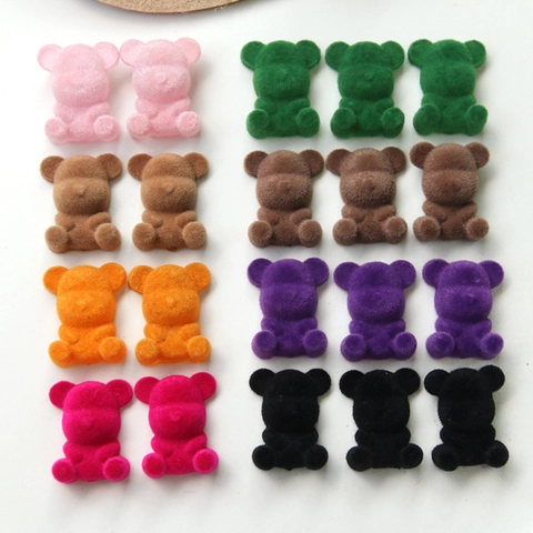 Flocked Acrylic Teddy Bear Patches DIY Earring Hair Clip Phone Case Decor Materials Mini Velvet Animal Charms Jewelry Making Findings