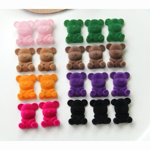 Flocked Acrylic Teddy Bear Patches DIY Earring Hair Clip Phone Case Decor Materials Mini Velvet Animal Charms Jewelry Making Findings