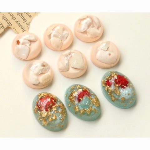 Accessoire de Bijoux DIY en Résine Fait Main Cabochon de Fleurs Séchées et Feuilles d'Or pour Boucles d'Oreilles et Coques de Téléphone