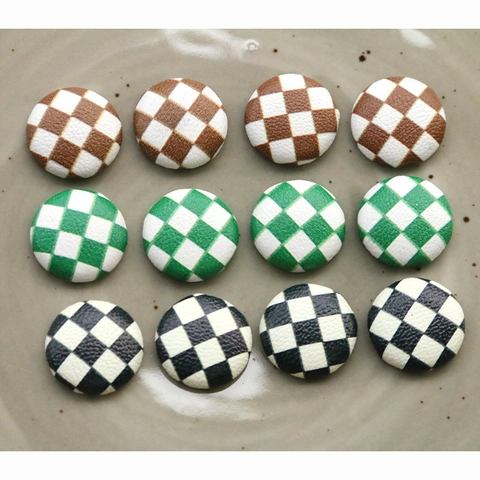 Botones Redondos de Cuero con Patrón de Tablero de Ajedrez Vintage para Joyería DIY Abrigo Pendiente Pinza de Pelo