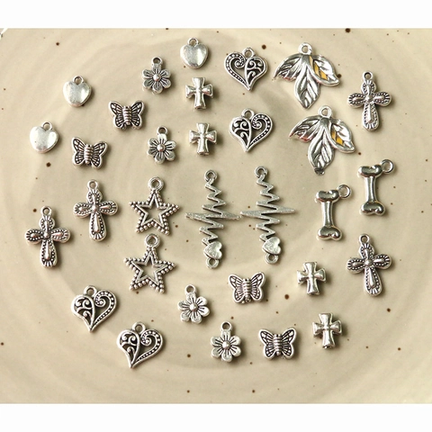 Βίντατζ Θιβετιανού Ασημιού Στυλ Κράμα Charms για DIY Κατασκευή Κοσμημάτων Σταυρός Πεταλούδα Καρδιά Μενταγιόν Αξεσουάρ Χειροτεχνίας