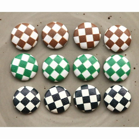Botones Redondos de Cuero con Patrón de Tablero de Ajedrez Vintage para Joyería DIY Abrigo Pendiente Pinza de Pelo