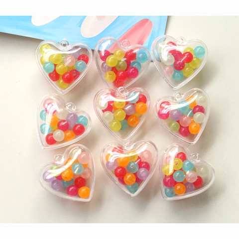 Acrylic Heart Pendant With Colorful Beads Transparent Clear Love Charm For Jewelry Making Earring Keychain Phone Case