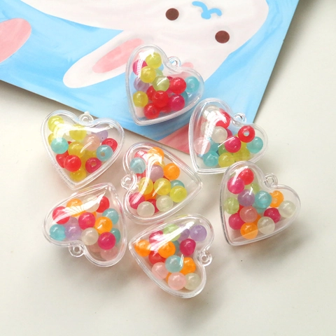 Acrylic Heart Pendant With Colorful Beads Transparent Clear Love Charm For Jewelry Making Earring Keychain Phone Case