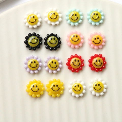Acrylic Smiley Face Flower DIY Accessories Colorful Daisy Sunflower Charms For Jewelry Making Hair Clips Phone Case Decoration