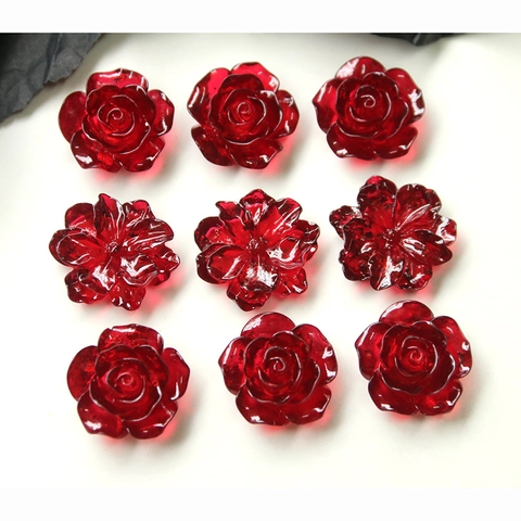 Vintage Dark Red Resin Rose Camellia Flower Charms For DIY Jewelry Making Earrings Hairpin Phone Case Decoration Accessories