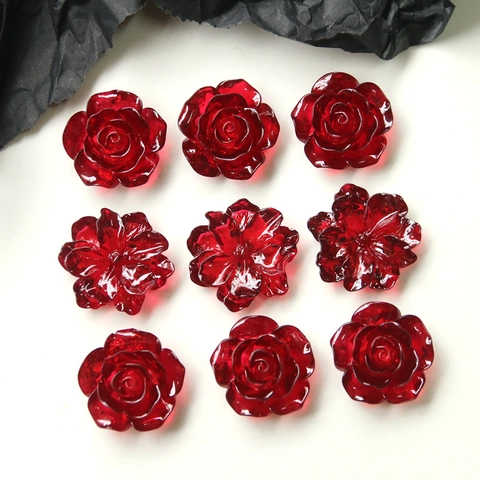 Vintage Dark Red Resin Rose Camellia Flower Charms For DIY Jewelry Making Earrings Hairpin Phone Case Decoration Accessories