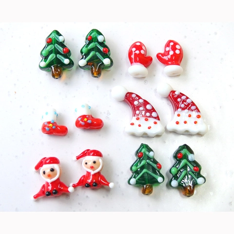 Handmade Lampwork Glass Christmas Charms For DIY Jewelry Making Santa Claus Tree Hat Sock Glove Festive Decorative Beads Gift