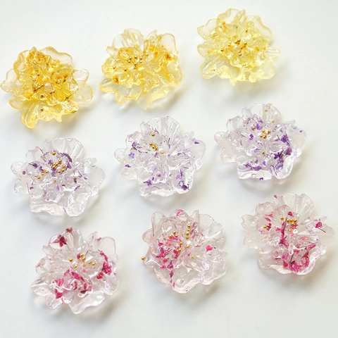Elegant Resin Flower Charms With Embedded Dried Flowers And Gold Beads DIY Jewelry Making Craft Materials For Earrings Hair Clips
