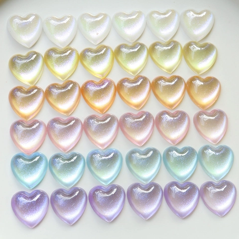 Aurora Glitter Forma di Cuore Cabochon in Resina per Creazione Gioielli DIY Iridescente Lucidato Cuore Charms per Cover Cellulare Accessori Capelli