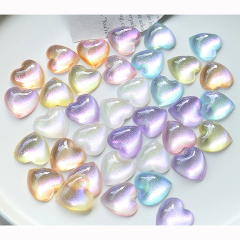 Aurora Glitter Forma di Cuore Cabochon in Resina per Creazione Gioielli DIY Iridescente Lucidato Cuore Charms per Cover Cellulare Accessori Capelli