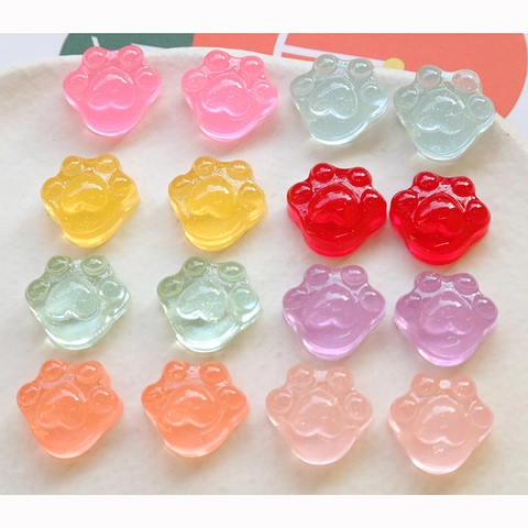 Breloques en Résine Patte de Chat Dessin Animé DIY Création de Bijoux Cœur Paillettes Cabochons Dos Plat pour Coque de Téléphone