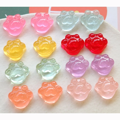 Breloques en Résine Patte de Chat Dessin Animé DIY Création de Bijoux Cœur Paillettes Cabochons Dos Plat pour Coque de Téléphone