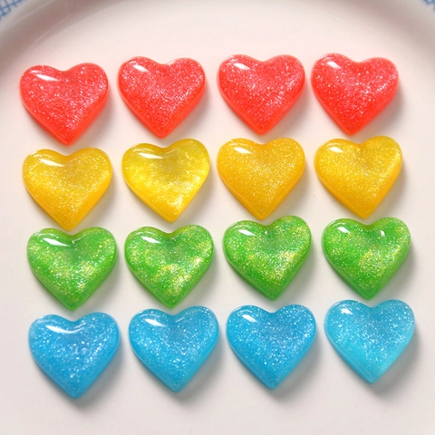 Resin Heart Shape Flatback Charms Glitter Shimmer For DIY Jewelry Hair Clip Phone Case Decoration Handcrafted Accessories