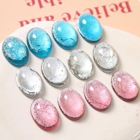 Japanischer Stil Ovaler Halbtransparenter Silberfolien-Harz-Cabochon Für DIY Ohrring Haarklammer Handyhülle Dekor Zubehör