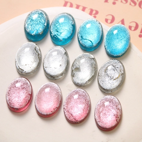 Japanischer Stil Ovaler Halbtransparenter Silberfolien-Harz-Cabochon Für DIY Ohrring Haarklammer Handyhülle Dekor Zubehör