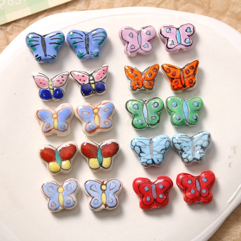 Perles Papillon en Céramique 3D Peintes à la Main Breloques Papillon Colorées pour Boucles d'Oreilles DIY Pince à Cheveux Coque de Téléphone Accessoires Bijouterie
