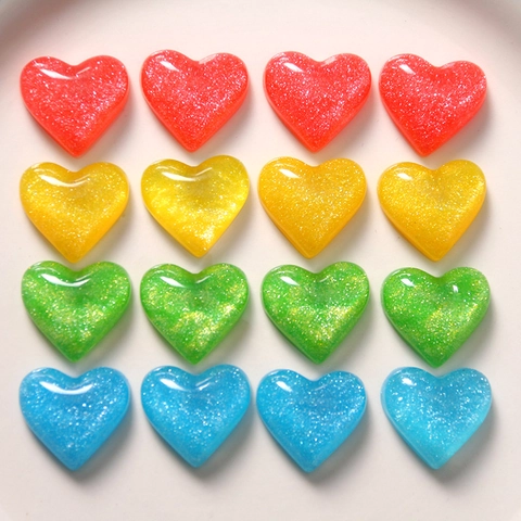 Resin Heart Shape Flatback Charms Glitter Shimmer For DIY Jewelry Hair Clip Phone Case Decoration Handcrafted Accessories