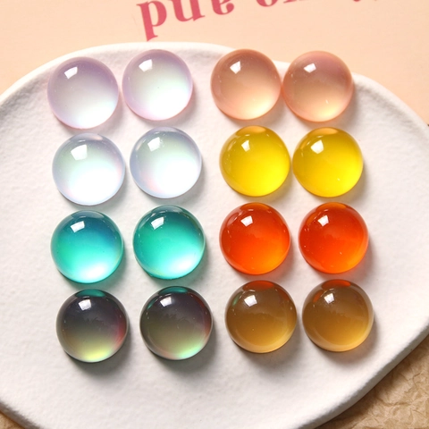Cabujón de Resina Láser Espejo Color Caramelo DIY Joyería Espalda Plana Medio Redondo para Pendiente Clip de Pelo Decoración Material