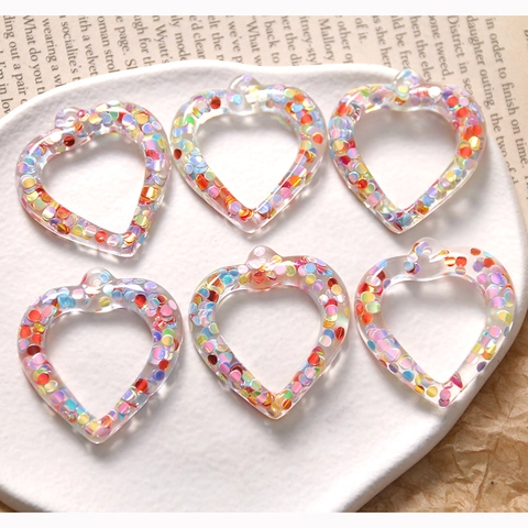 Koreanischer Stil Transparent Bunt Pailletten Herz Acryl Charm DIY Schmuckzubehör Für Ohrringe Haarklammern Handy Dekoration