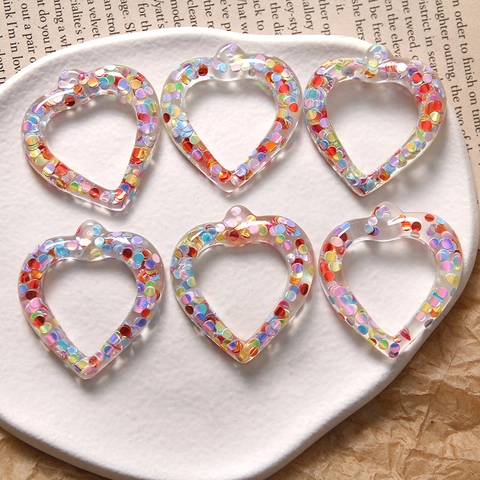 Koreanischer Stil Transparent Bunt Pailletten Herz Acryl Charm DIY Schmuckzubehör Für Ohrringe Haarklammern Handy Dekoration