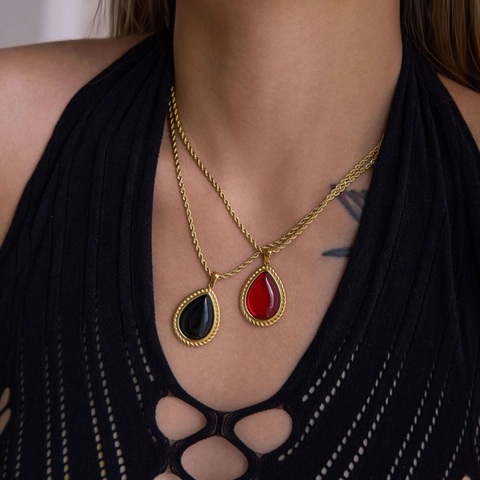 Vintage 18K Gold Plated Stainless Steel Teardrop Necklace And Earrings For Women Elegant Water Drop Pendant Jewelry Gift