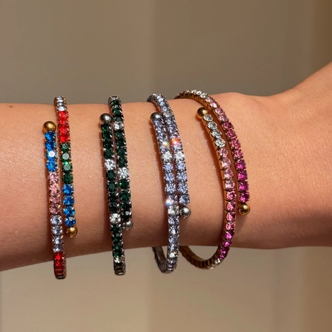 18K Gold Plated Titanium Steel Honeycomb Elastic Tennis Bracelet For Women Luxury Rhinestone Wrap Cuff Bangle Fashion Jewelry