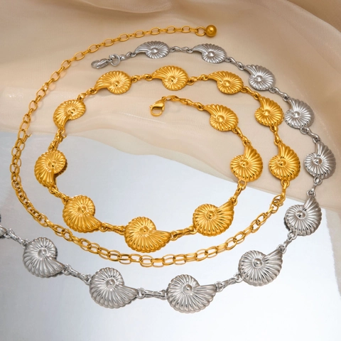 Stainless Steel Conch Shell Waist Chain Belt For Women Bohemian Gold Silver Embossed Beach Vacation Body Jewelry Adjustable