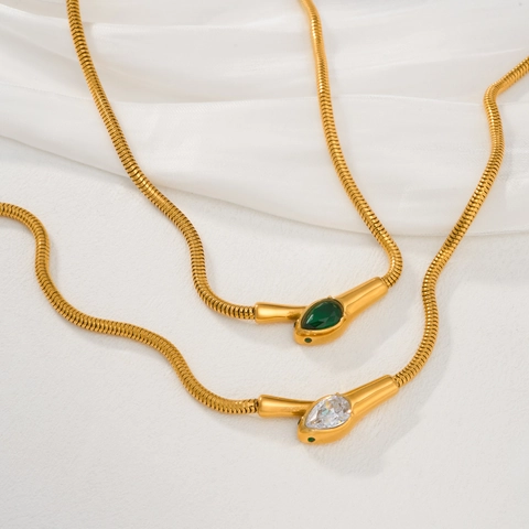 Ανοξείδωτο Ατσάλι Αλυσίδα Φίδι Κολιέ 18K Επιχρυσωμένο Ζιρκόνια Κρεμαστό Κεφάλι Φιδιού Πολυτελή Κοσμήματα Γυναικεία Αξεσουάρ