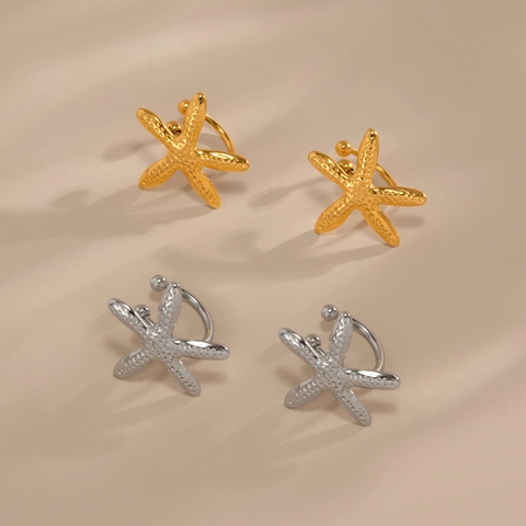 18K Gold Plated Stainless Steel Starfish Ear Cuff Earrings For Women Hawaiian Beach Style Non Piercing Clip On Jewelry
