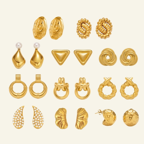 18K Gold Plated Stainless Steel Earrings For Women Irregular Twist Geometric Stud Earrings Vintage Artificial Pearl Earrings
