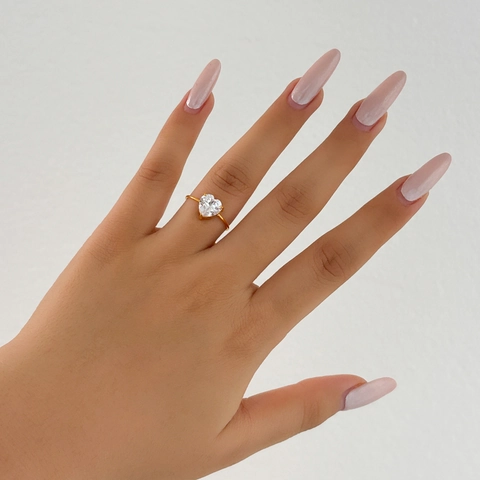 18K Gold Plated Stainless Steel Heart Ring For Women Elegant Rhinestone Inlaid Proposal Engagement Fashion Jewelry Gift
