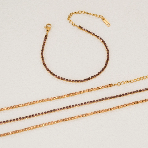 18K Vergoldeter Edelstahl Funkelnde Zirkonia Tennis Armband Und Fußkettchen Für Damen Luxus Mode Schmuck Zubehör