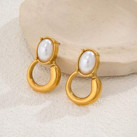 18K Gold Plated Stainless Steel Oval Zirconia Drop Earrings For Women Vintage Bohemian Geometric Hoop Earrings Jewelry