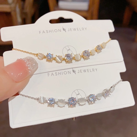 Elegant Cat's Eye Stone Rhinestone Copper Bracelet For Women 14K Gold Plated Adjustable Round Link Chain Fashion Jewelry