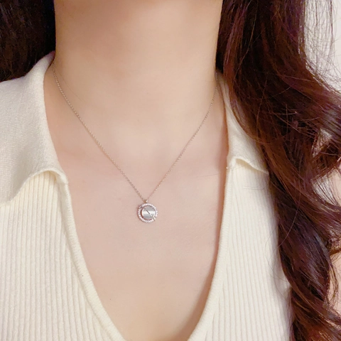 Fashion Copper Real Gold Plated Round Artificial Cat Eye Stone Pendant Necklace For Women Rhinestone Clavicle Chain Jewelry