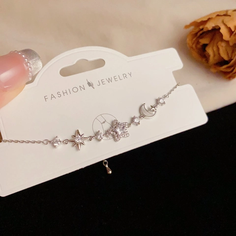 Star Moon Copper Zirconia Bracelet For Women 14K Gold Silver Plated Elegant Adjustable Sparkly Fashion Jewelry Hand Chain