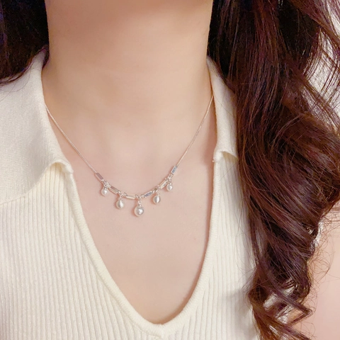 Vintage Metall Quadrat Block Kunstperle Quaste Halskette Für Damen 14K Vergoldet Kupfer Schlangenkette Schlüsselbeinkette