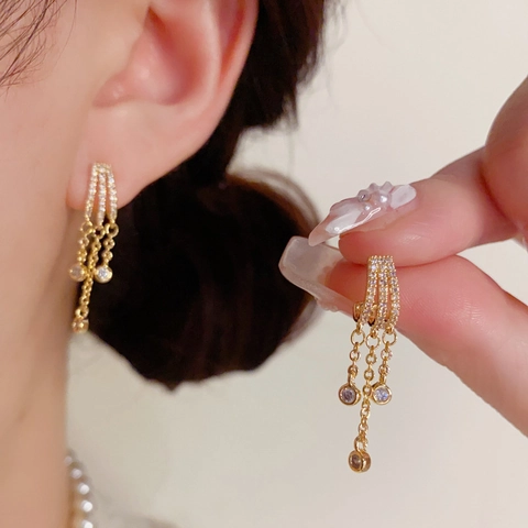 Pendientes de Gota de Borla de Cobre de Lujo Con Poste de Plata de Ley 925 Diamantes de Imitación Micro Incrustados para Mujeres