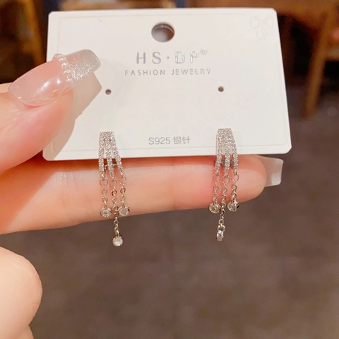 Pendientes de Gota de Borla de Cobre de Lujo Con Poste de Plata de Ley 925 Diamantes de Imitación Micro Incrustados para Mujeres