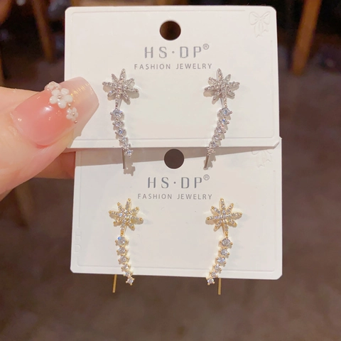 14K Gold Plated Copper Star Crawler Earrings With Zirconia Sparkling Meteor Ear Climber For Women Fashion Jewelry