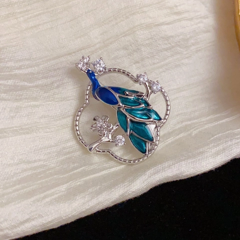 Spilla a Forma di Pavone Traforato Vintage per Donna Placcata in Oro Rame Con Zirconia Quadrifoglio Accessorio per Abbigliamento