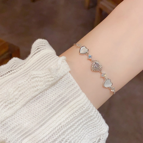 Minimalist Copper Gold Plated Heart Zirconia Adjustable Pull Chain Bracelet Fashion Cat Eye Stone Jewelry For Women Gift