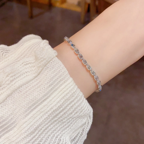 Women Elegant Oval Zirconia Tennis Bracelet 14K Gold Plated Copper Adjustable Chain Fashion Jewelry Gift