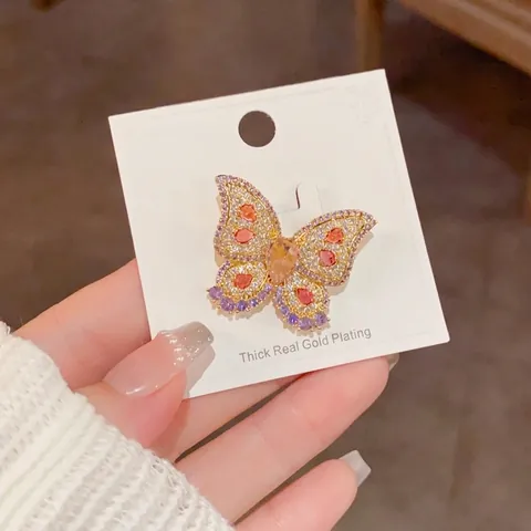Squisita Spilla a Farfalla per Donna Alta Qualità Zirconia Colorata Intarsiata Rame Placcato Oro 14K Spilla da Revers Gioielli