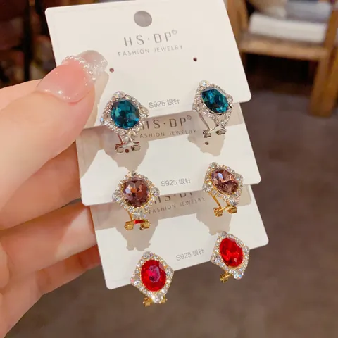 Boucles d'Oreilles Clous Losange Cristal Vintage Cuivre Plaqué Or 14K Avec Tige en Argent Sterling 925 Femme