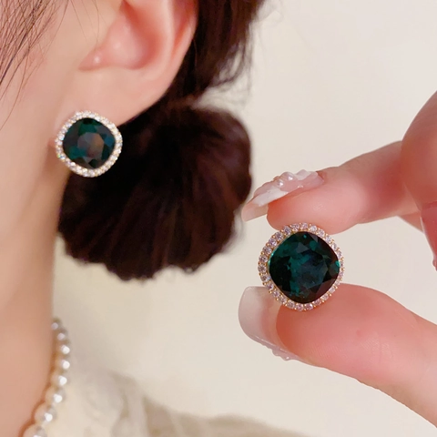 Boucles d'oreilles Clous Carrées en Zirconia Tige en Argent Sterling 925 Cuivre Électroplaqué Boucles d'oreilles Halo Géométriques