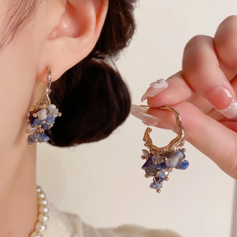 Boucles d'Oreilles Pendantes Grappe de Raisin Vintage Avec Tige en Argent Sterling 925 Or 14K Bijoux Élégants Femme