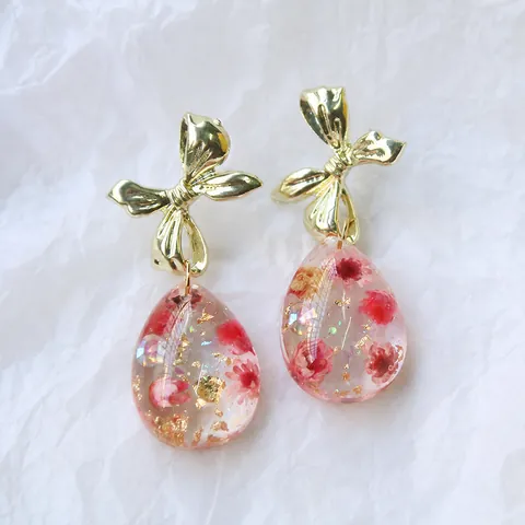 Handgefertigte Harz Tropfen Anhänger Mit Konservierten Trockenblumen Goldfolie Transparente Träne Anhänger Strass Gänseblümchen Bastelbedarf